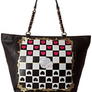 Betsey Johnson Queen Kitsch Tote Check Me Out Hearts Checker Board Travel Bag
